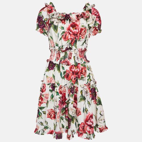 Dolce & Gabbana White Floral Print Cotton Ruffled Dress L - Dolce & Gabbana - Modalova