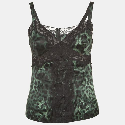 Dolce & Gabbana Green Leopard Print Lace Trim Stretch Satin Camisole Top S - Dolce & Gabbana - Modalova