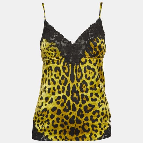 Dolce & Gabbana Yellow Leopard Print Stretch Satin and Lace Camisole Top M - Dolce & Gabbana - Modalova