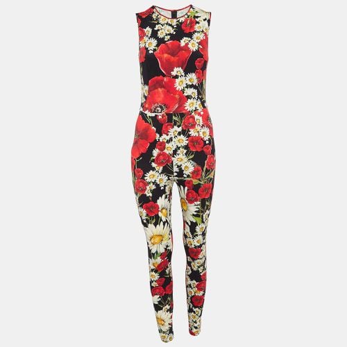 Dolce & Gabbana Black Floral Print Jersey Catsuit Jumpsuit S - Dolce & Gabbana - Modalova