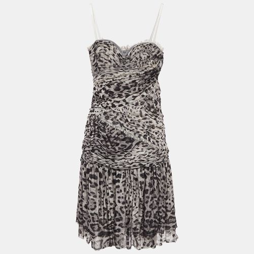 Dolce & Gabbana Grey Leopard Print Silk Ruched Midi Dress M - Dolce & Gabbana - Modalova