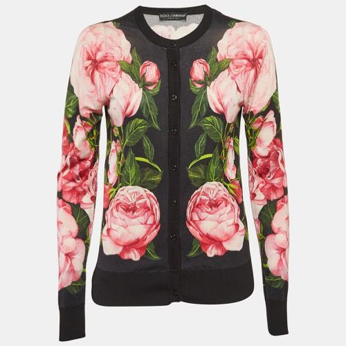 Dolce & Gabbana Black Floral Print Knit Button Front Cardigan S - Dolce & Gabbana - Modalova