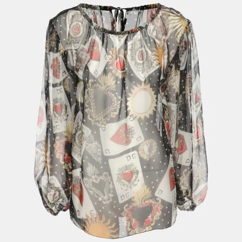 Dolce & Gabbana Black Printed Silk Blouse M - Dolce & Gabbana - Modalova