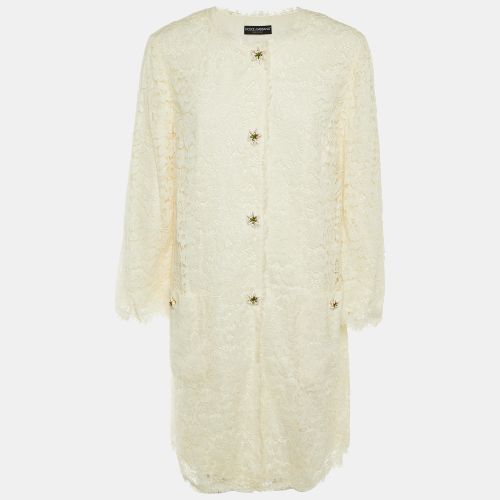 Dolce & Gabbana Ivory Lace Lily Button Detail Coat XL - Dolce & Gabbana - Modalova
