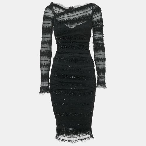 Dolce & Gabbana Black Sequin Tulle Ruched Midi Dress M - Dolce & Gabbana - Modalova