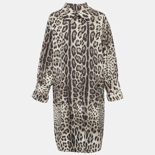 Dolce & Gabbana Brown/Beige Leopard Print Synthetic Button Front Long Coat M - Dolce & Gabbana - Modalova