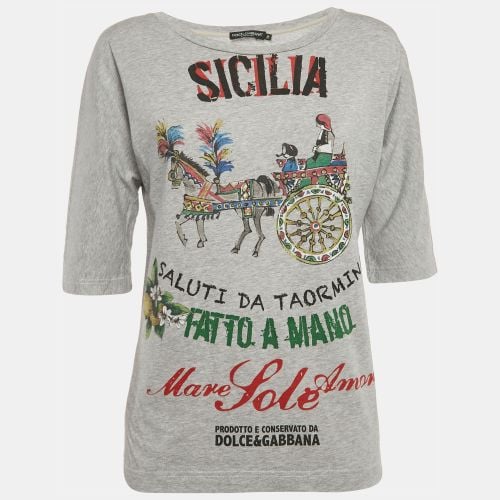 Dolce & Gabbana Grey Sicilia Print Jersey Crew Neck T-Shirt S - Dolce & Gabbana - Modalova