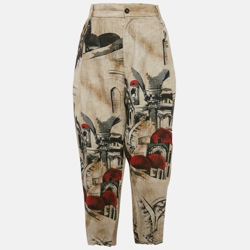 Dolce & Gabbana Beige Printed Linen Pleated Trousers XL - Dolce & Gabbana - Modalova