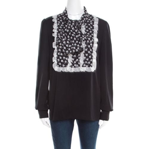 Dolce & Gabbana Monochrome Small Flower Print Silk Ruffled Bib Blouse M - Dolce & Gabbana - Modalova