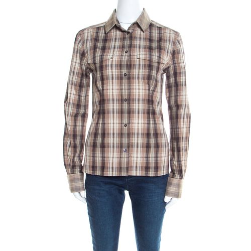 Dolce & Gabbana Brown Checked Cotton Organza Trim Shirt S - Dolce & Gabbana - Modalova