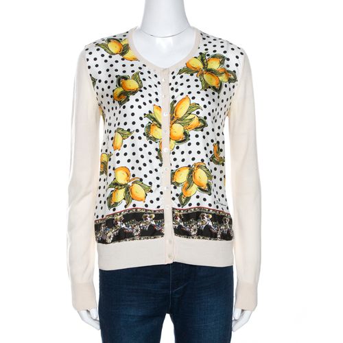 Dolce & Gabbana Cream Lemon Print Silk Wool Cardigan M - Dolce & Gabbana - Modalova