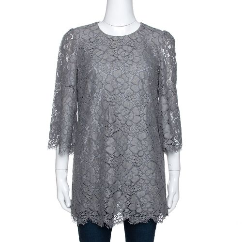 Dolce & Gabbana Grey Floral Corded Lace Three Quarter Sleeve Top M - Dolce & Gabbana - Modalova