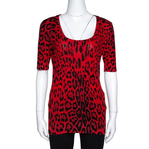 Dolce & Gabbana Red Leopard Pattern Wool Knit Jumper M - Dolce & Gabbana - Modalova