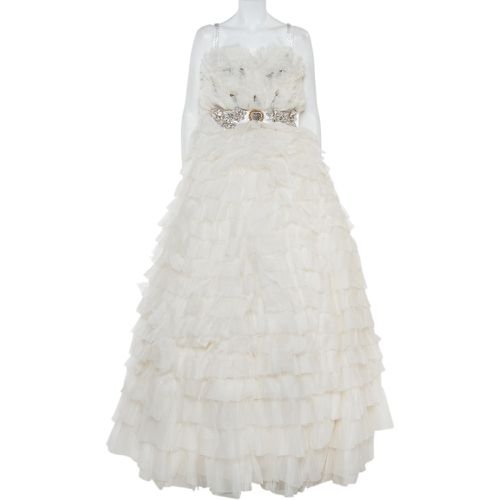 Dolce & Gabbana White Ruffled Silk Embellished Belt Detail Wedding Gown S - Dolce & Gabbana - Modalova