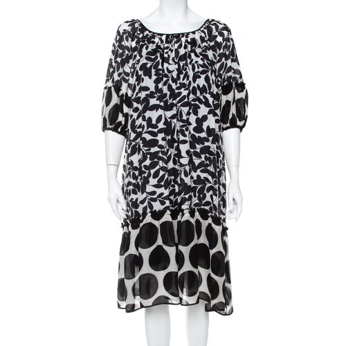 Dolce & Gabbana Monochrome Leaf Printed Silk Ruffled Midi Dress M - Dolce & Gabbana - Modalova