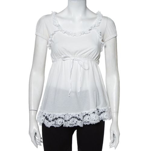 Dolce & Gabbana White Knit Lace Trim Waist Tie Detail Top M - Dolce & Gabbana - Modalova