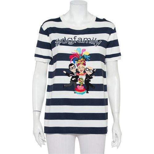 White & Striped Cotton Patch Detail Crewneck T-Shirt M - Dolce & Gabbana - Modalova