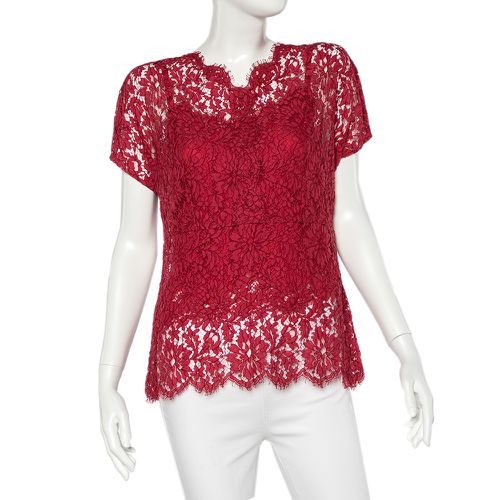 Dolce & Gabbana Red Floral Lace Button Detail Top L - Dolce & Gabbana - Modalova