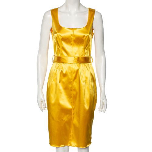 Dolce & Gabbana Yellow Satin Sleeveless Belted Dress S - Dolce & Gabbana - Modalova