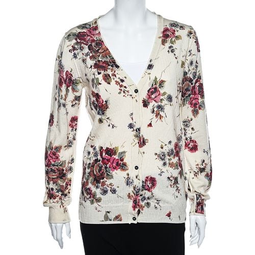 D&G Cream Floral Printed Wool Button Front Cardigan L - Dolce & Gabbana - Modalova