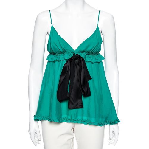 Dolce & Gabbana Green Silk Tie Detail Ruffled Sleeveless Top S - Dolce & Gabbana - Modalova