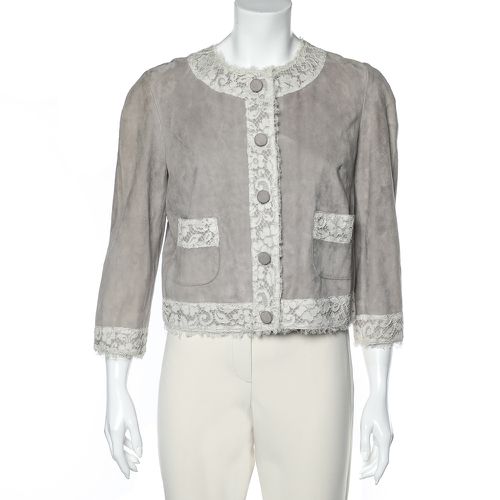 Dolce & Gabbana Beige Suede & Lace Trim Button Front Blouson Jacket M - Dolce & Gabbana - Modalova