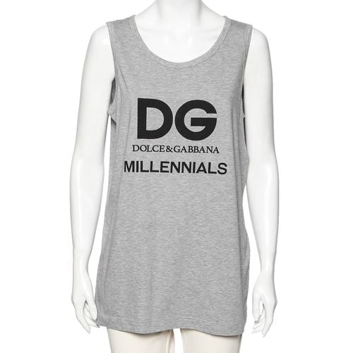 Dolce & Gabbana Grey Cotton Logo Printed Crewneck Tank Top M - Dolce & Gabbana - Modalova