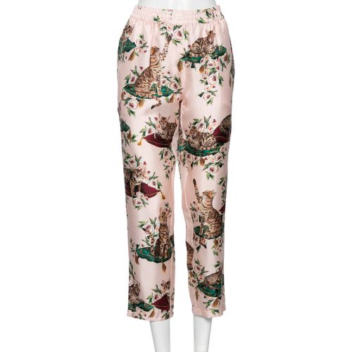 Dolce & Gabbana Pink Silk Floral & Cat Printed Pajama Pants M - Dolce & Gabbana - Modalova