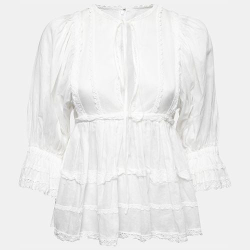 Dolce & Gabbana White Batista Cotton Lace Trim Gathered Blouse S - Dolce & Gabbana - Modalova