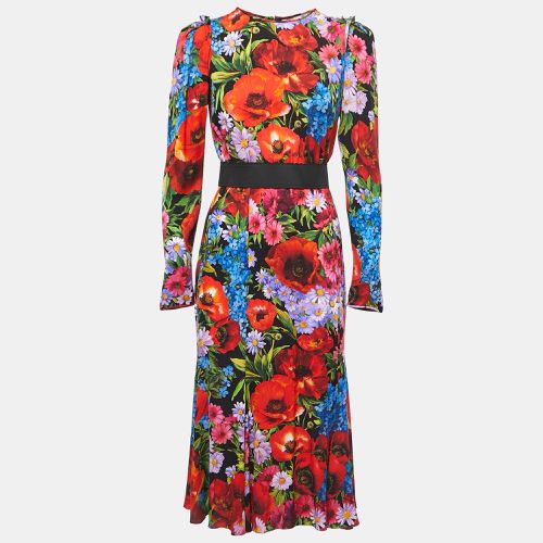 Dolce & Gabbana Black/Multicolor Floral Printed Stretch Silk Midi Dress M - Dolce & Gabbana - Modalova