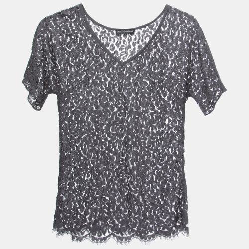 Dolce & Gabbana Grey Lace V-Neck Top S - Dolce & Gabbana - Modalova