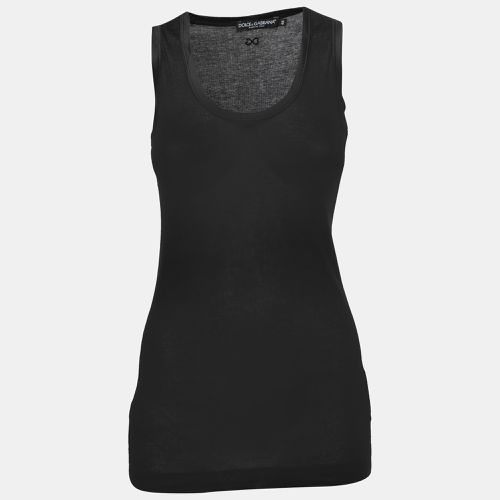 Dolce & Gabbana Black Cotton Knit & Satin Trim Tank Top M - Dolce & Gabbana - Modalova