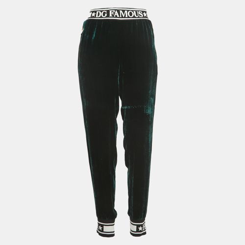 Dolce & Gabbana Dark Green Velvet Logo Trimmed Joggers M - Dolce & Gabbana - Modalova