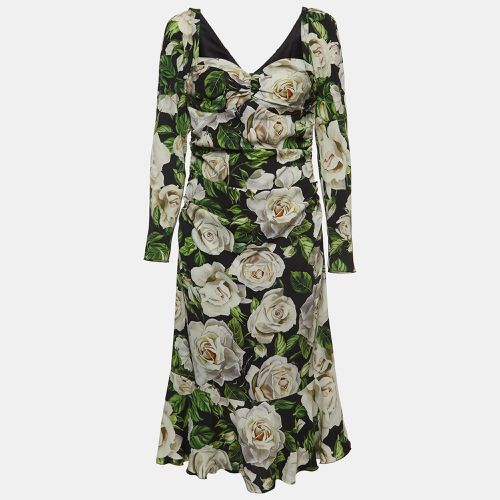 Dolce & Gabbana Black Floral Printed Stretch Crepe Midi Dress L - Dolce & Gabbana - Modalova