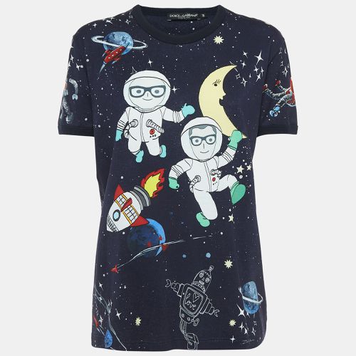 Dolce & Gabbana Navy Blue Space Print Cotton Half Sleeve T-Shirt M - Dolce & Gabbana - Modalova