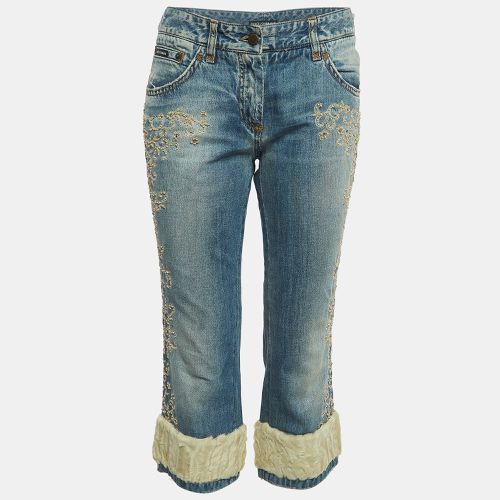 Dolce & Gabbana Blue Embroidered Shearling Trimmed Denim Cropped Jeans M Waist 34'' - Dolce & Gabbana - Modalova