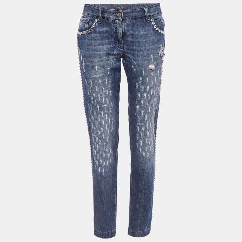 Dolce & Gabbana Blue Faded Denim Embellished Distressed Jeans M Waist 32" - Dolce & Gabbana - Modalova