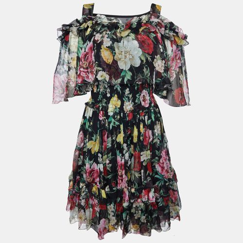 Dolce & Gabbana Black Floral Print Silk Ruffled Dress M - Dolce & Gabbana - Modalova