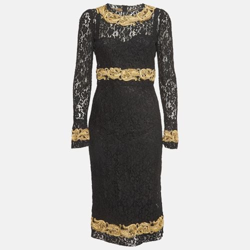 Dolce & Gabbana Black Baroque Goldwork Lace Long Sleeve Midi Dress M - Dolce & Gabbana - Modalova