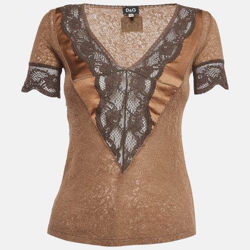 Dolce & Gabbana Brown Lace V Neck Top XS - Dolce & Gabbana - Modalova