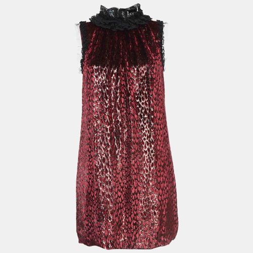 Dolce & Gabbana Burgundy Lace Trim Lurex and Velvet Shift Dress S - Dolce & Gabbana - Modalova