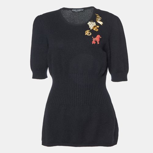 Dolce & Gabbana Black Cashmere Brooch Embellished Sweater L - Dolce & Gabbana - Modalova