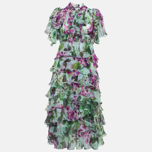 Dolce & Gabbana Green/Purple Floral Print Silk Ruffled Midi Dress XS - Dolce & Gabbana - Modalova