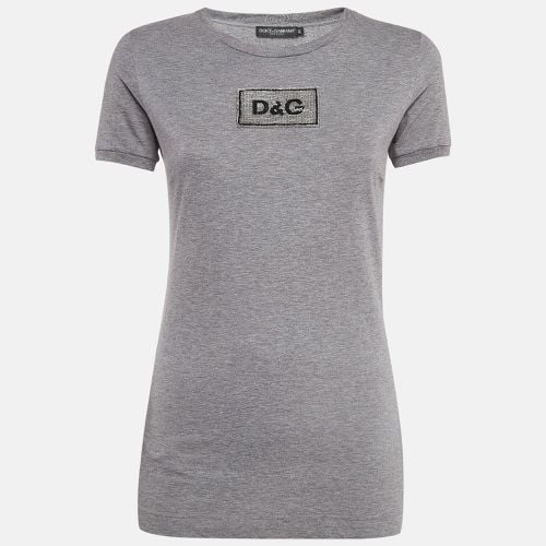 Dolce & Gabbana Grey Logo Embellished Cotton Knit T-Shirt S - Dolce & Gabbana - Modalova