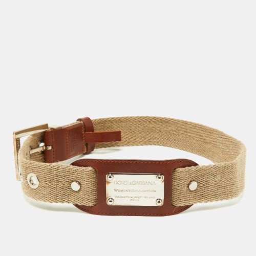 Dolce & Gabbana Beige Canvas and Leather Plaque Detail Waist Belt 65CM - Dolce & Gabbana - Modalova