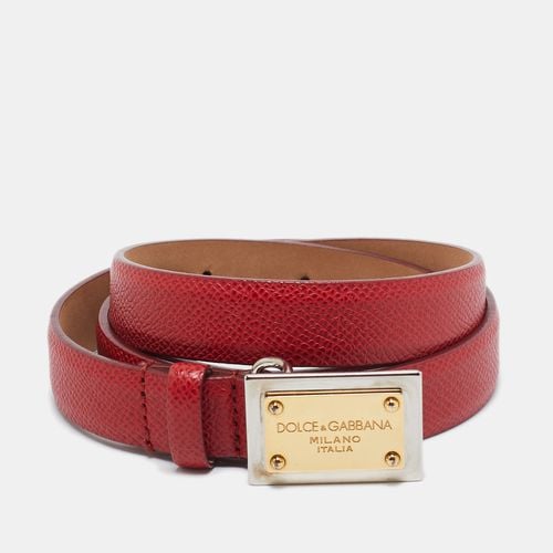 Dolce & Gabbana Red Leather Logo Plaque Slim Belt 85 CM - Dolce & Gabbana - Modalova