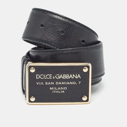 Dolce & Gabbana Black Leather Logo Plaque Buckle Belt 80 CM - Dolce & Gabbana - Modalova