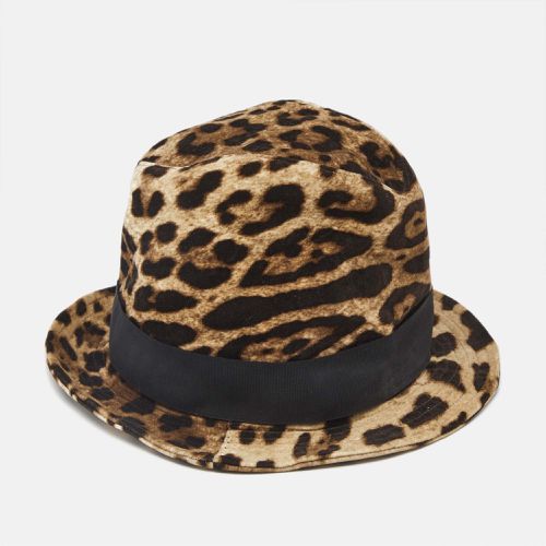 Dolce & Gabbana Brown Leopard Print Velvet Fedora Hat M - Dolce & Gabbana - Modalova