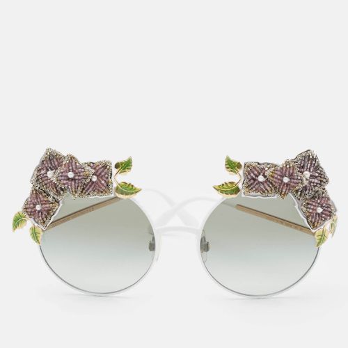 Dolce & Gabbana White/Black Gradient DG 2186 Floral Embellished Round Sunglasses - Dolce & Gabbana - Modalova