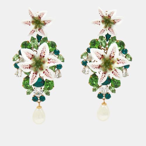 Dolce & Gabbana Crystal Faux Pearl Resin Lily Gold Tone Earrings - Dolce & Gabbana - Modalova